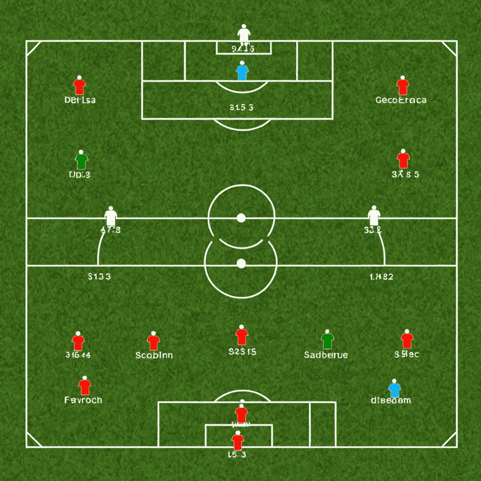 4-4-2, 4-3-3 ve 3-5-2 formasyonlarının şematik gösterimi