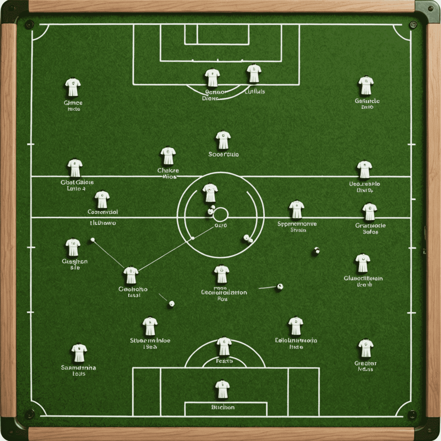 Bir taktik tahtası üzerinde çeşitli futbol formasyonları ve oyun stratejileri çizilmiş. Yanında notlar ve açıklamalar yer alıyor.